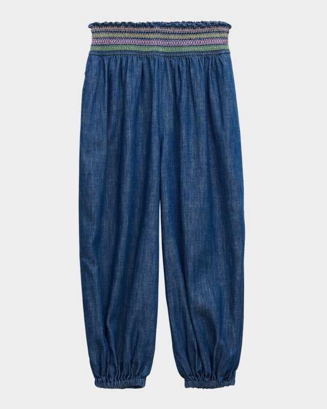Girl's Tallow Shirred Denim Pants, Size 2-12